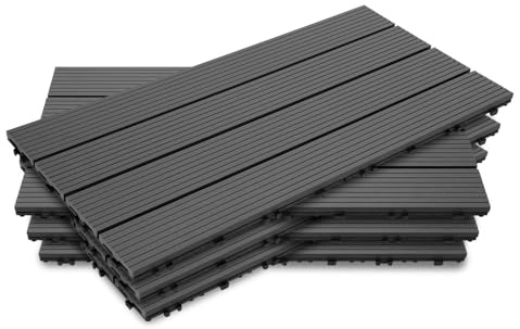 Jaxguom 24 stycken WPC terrassplattor, 30 x 60 cm WPC-plattor, trädgårdskakel med klicksystem, terrassbrädor, balkongplattor, klickplattor, terrassbrädor, vattentäta för terrass, för 4 m² antracit