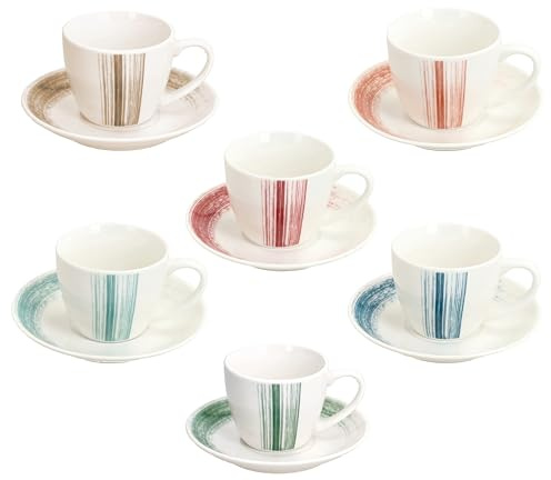 Tognana Nanami, Confezione 6 tazze caffè 80 cc con piattino, New Bone China, Multicolor
