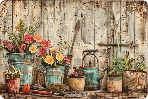 Retro Flower Metal Sign,Vintage Garden Tin Sign,for Home Greenhouse Yard Outdoor Cottage Bedroom Decor,Gardening Gifts 8X12 Inch (Rustic Garden Tools & Plants)