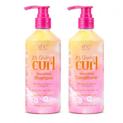 Curly Hair Hydrating Shampoo & Nourishing Conditioner Set of 2, 300 ml Each, with Avocado & Argan Oils, Sulfate & Silicone Free, for Curly Hair