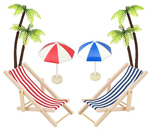 6 STK Strand-Mikrolandschaft Miniatur Strand Stuhl Mini Liegestuhl Deko Palme Sonnenschirm Micro Landschaft