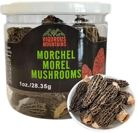 VIGOROUS MOUNTAINS Dried Morel Mushrooms 1 Ounce Morchella Conica Sealed Jar Premium Grade AAA