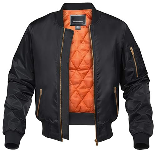 KEFITEVD Men's Jacket Bomber Winter Warm Casual Coat Military Padded Lined Jackets Vintage Windbreaker,Black,S