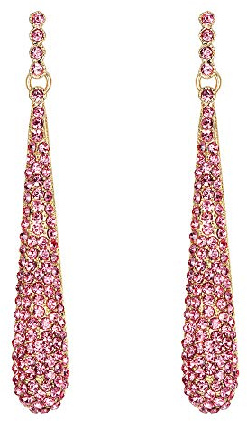 Clearine Boucles d'Oreilles Pendant Femme Forme Goutte d'Eau Longue Cristal Strass Bijou Cadeau Ton d'Or Rose