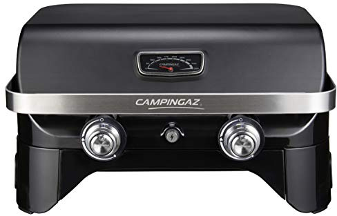 Campingaz Attitude 2100 LX Barbecue a gas da tavolo, trasportabile, 2 bruciatori in acciaio, potenza 5 kW, barbecue a gas da campeggio con griglia di mantenimento al caldo, termometro, griglia di