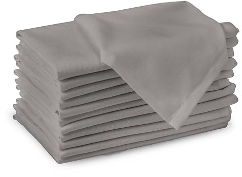 Encasa XO Stoffservietten Baumwolle 12er Set 43x43 cm | 180 GSM Baumwollservietten Grau | Waschbar & Wiederverwendbar | Servietten Stoff für Tischdeko, Hochzeit, Restaurant & Alltag
