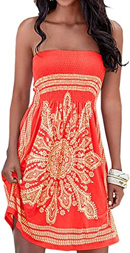 Robe d'été pour femme, au motif de fleur, multicolore, style bohème, décontractée, mini robe de plage, Orange, XL