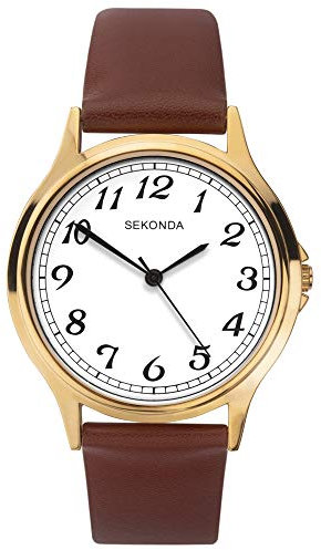Sekonda Mens Brown Leather White Dial Strap Watch 1684