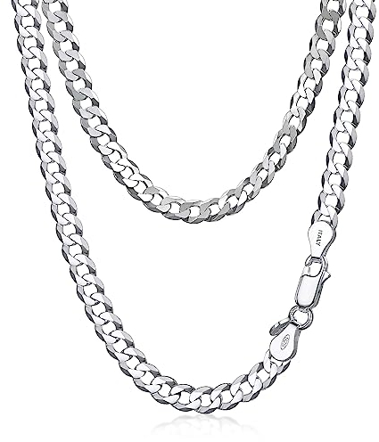 Amberta 925 Sterling Silber Halskette Herren Kubaner Kette, Italienische Miami Panzerkette: 5 mm Herren Kette 50 cm
