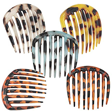 5PCS French Twist Comb Hair Combs Slides for Women Retro Celluloid Hair Pin | Large, Fine Hair, 9 Teeth Non Slip Comb Clips Hair Styling Accessories for Women and Girls Multicolour