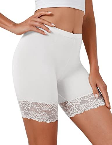 Tuopuda Shorty Cycliste Femme Panty Anti Frottement, Short sous Robe Jupe Caleçons Courts Dentelle Legging Courts Boxer Culottes sous-Vêtement Été Yoga Fitness Jogging Danse Course, Blanc, L