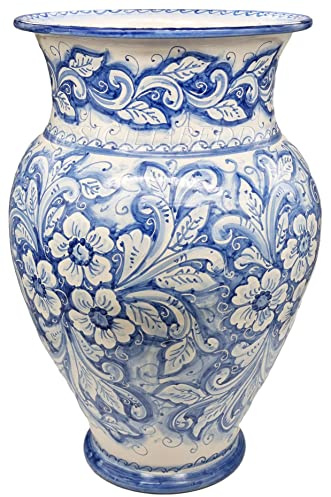 sicilia bedda - PORTAOMBRELLI IN CERAMICA DI CALTAGIRONE - Altezza 50 CM - Realizzato e Dipinto a Mano (Fiori Blu)