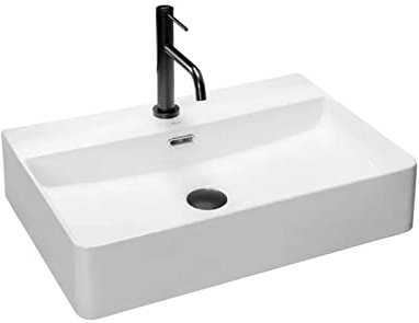 VBChome Lavabo 59 x 44 cm - En céramique - Blanc - Rectangulaire - Avec trou pour robinet - Lavabo à poser - WC d'invités