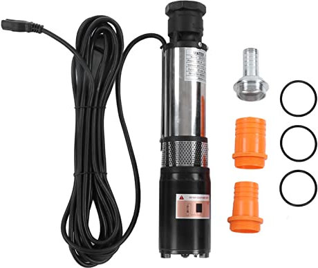 SOMK Pompe Submersible, Pompe à Eau Solaire DC 12V en Acier Inoxydable, Pompe Solaire de Puits à Grande Hauteur 180W, Pompe à Eau de Puits Profond 3500R/Min pour Fermes,Jardins D'irrigation, 3 M³/H