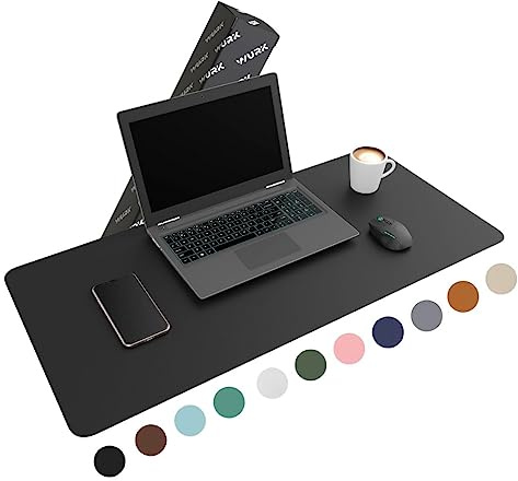 WURK Schreibtischunterlage [80 cm x 40 cm] - Premium Qualität - Mauspad - Große Schreibunterlage - Mauspad XXL - Rutschfeste Unterlagenmatte - Desk Mat - PU Leder Inklusive Kabelclip (Schwarz)