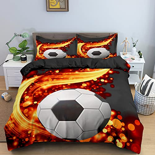 SJSXWQN Housse de Couette 200x200 cm Adulte Ballon De Foot Rouge Parure de Lit 2 Personnes avec Fermeture Éclair Confortable Doux Respirant Microfibre Housse de Couette et 2 Taie d'oreiller 65x65 cm