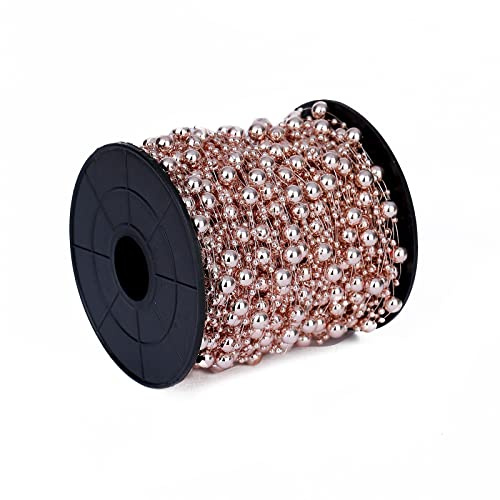YoungJewl 100 Feet Artificial Pearl Strand Beads Trims Garland Chain Roll for Wedding Party Decoration Christmas Flower Tree and DIY Supplies (Rose Gold)