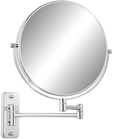 FFowcye 9 Wall Mounted Makeup Mirror, 1x/7x Magnifying Shaving Mirror, Double Sided Bathroom Shower Mirror with Extendable Arm, 360° Swivel for Precise Makeup & Vanity, Chrome Finish (No Light)
