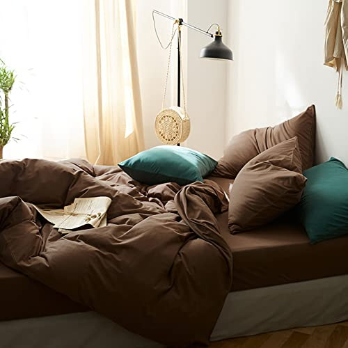 CoutureBridal Brown Duvet Cover Full Size Solid Mocha Coffee Color Bedding Duvet Cover 3 Pieces Minimalist Soft Microfiber Comforter Cover with Zipper Ties Gift for Men Women