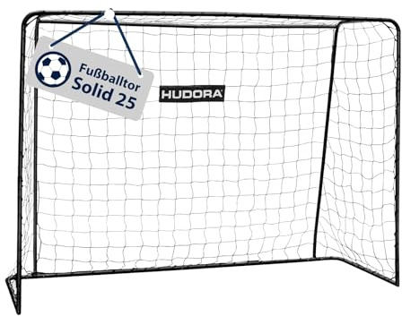HUDORA But de Football Solid 25 - But de Football Stable pour Enfants & Adultes - Résistant aux intempéries avec Filet en Polyester à Mailles serrées - pour s'amuser & s'entraîner l'extérieur