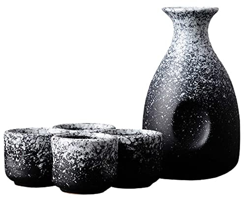 ZEALMAX Juego de vino de sake de estilo japonés, juego de copas de vino y té retro de cerámica clásica para beber solo y fiestas, A