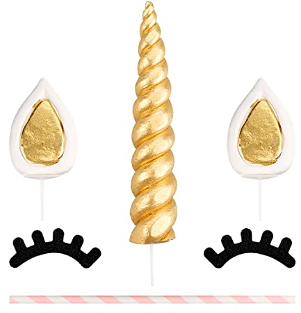 Jagowa Unicorn Cake Topper Set, Unicorn Horn, Ears and Eyelashes Cake Decorations Party Supplies for Birthday Party Baby Shower Wedding (Small)