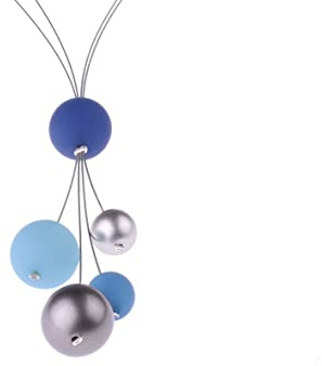 Adi-Modeschmuck Lange Kette Nina,insgesamt 90cm lange,zweisträngige Kette ohne Verschluß aus Polarisperlen und metallic lackierten Acrylperlen,handgefertigt Berlin(dunkelblau, silber)