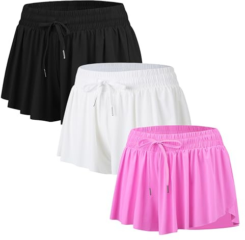 Dam blommiga löparshorts 2 i 1 atletisk gym yoga träning svett spandex fjäril motorcykel loungekläder sommar, Svart vit het rosa, L