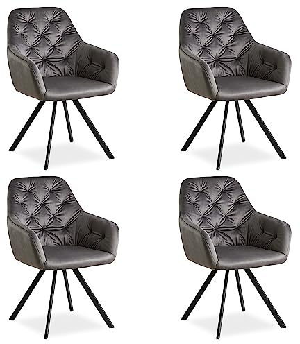Homestyle4u 2352, Esszimmerstühle 4er Set drehbar mit Armlehnen Polsterstühle Grau Samt Drehstühle Esstisch Küchenstühle