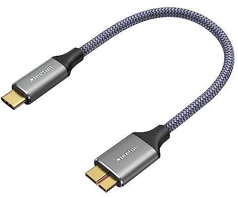 CLEEFUN Short USB C Hard Drive Cable 0.3m, USBC to USB 3.1 Micro B 10Gbps | 30cm Nylon Braided Type C to Portable External Hard Drive Cord for Seagate,WD,Toshiba,Westgate,Samsung M3, Galaxy S5,Camera