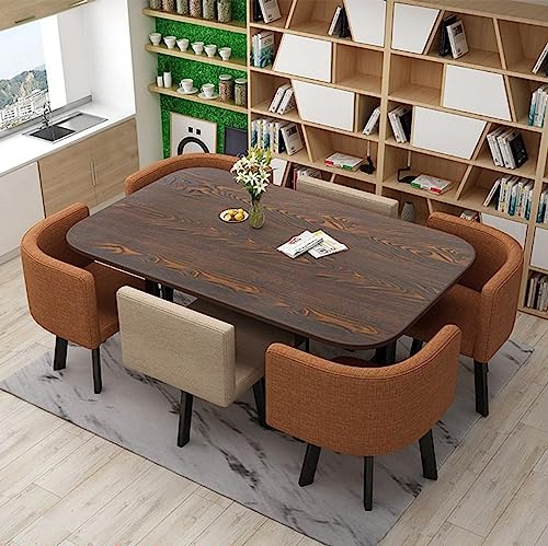 MAxba Besprechungstisch Esstisch mit 6 Stühlen Platzsparend Konferenztisch Essgruppen Rechteckig Küchentisch for Konferenzräume, Empfangsräume (Color : Camel)