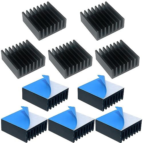 Jienk 10PCS Black Aluminum Heat Sink with Thermal Conductive Adhesive Tape, 25×25×10mm Heatsink Cooler for Cooling VRM GPU Stepper Driver 3D Printer Stepper Motor Raspberry Pi