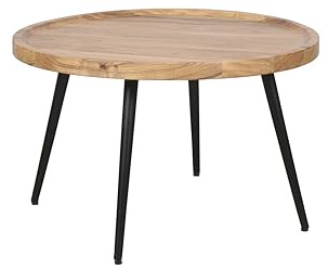 byLIVING Couchtisch Romy, D 75, H 47,5 cm | moderner Couchtisch aus Akazienholz massiv und schwarzem Metallgestell