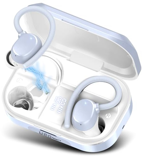 Auriculares Inalámbricos Deportivos, 2023 Auriculares Bluetooth 5.3, 120H de Reproducción con Cancelacion Ruido ENC, Auriculares Inalambricos IPX7 Impermeable, Carga Rápida USB-C Pantalla LED, Blue
