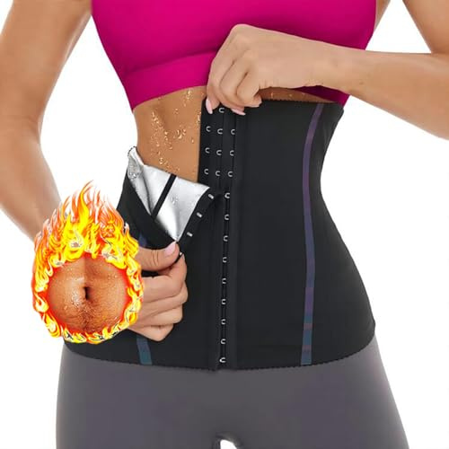 Weyot Bauchweggürtel Damen, Waist Trainer Damen Verstellbar, Beschleunigender Schweißgürtel, Gewichthebergürtel Für Sport, Laufen, Taille Trimmer Gürtel,S,Black