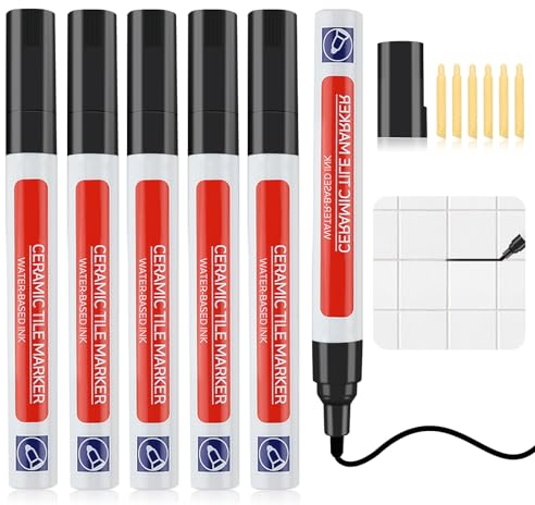 6pcs Rotulador Juntas Azulejos Nero, 5ml Lápiz para Juntas, Lechada Juntas de Azulejos Tile Grout Pen, Blanqueador Reparador con Punta de Repuesto para Cocina Piso Baño Pared
