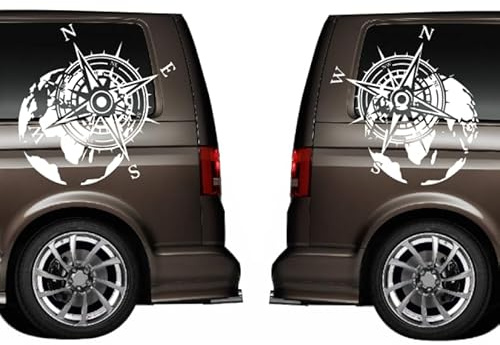 2 Stück Kompass Aufkleber für Camper und Wohnmobile in verschiedenen Größen (SM1/2) (weiß Glanz, 2 Stück 30x26cm)