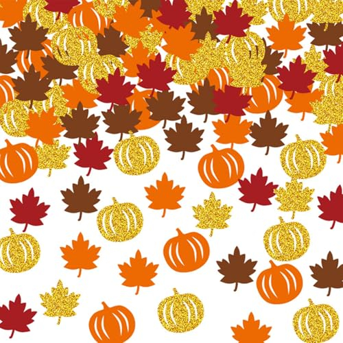 Thanksgiving Deko Kürbisk Konfetti,Erntedankfest Streudeko Orange,Ahornblätter Deko Tisch,Herbst Ahornblatt Konfetti,Herbstdeko Confetti,Erntedankfest Party Zubehör für Babyparty Hochzeit Herbst Deko