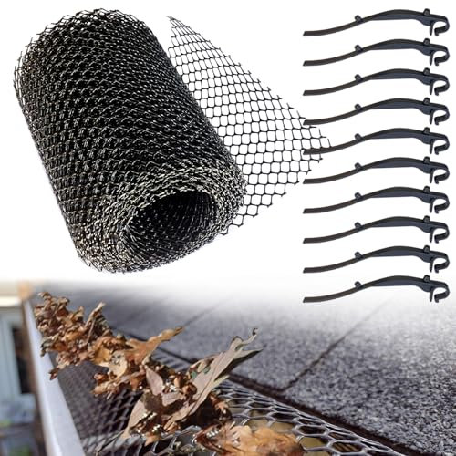Rete di Protezione per Grondaie 15cm x 6m Rete per Grondaia con Ganci di Fissaggio Copertura per Grondaia 1pcs(1)