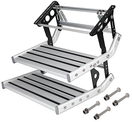 Areyourshop Aluminium Manuelle Doppelte Ausziehbare Klappstufe für Wohnmobil, Wohnwagen, Camper - Verstärktes Rutschfestes Pedal - Leiter - 150 kg Tragfähigkeit
