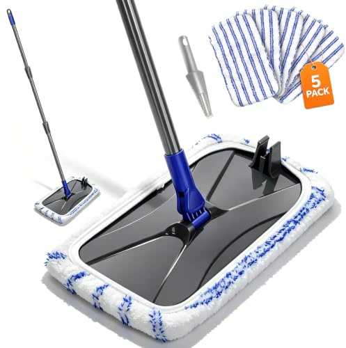 MASTERTOP Mopas de Microfibra para Limpieza de Suelos, trapeador Industrial Extragrande, mopa de Piso para Uso húmedo y seco, mopa Plana para Madera Dura, Vinilo, Laminado, Suelos de Azulejos, 5