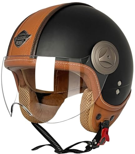 Casco Abierto Motocicleta Medio Casco Aprobado ECE 3/4 Cascos Half-Helmet Scooter Ciclomotor Casco Protector para Hombres Y Mujeres con Visera Solar Casco Jet De Moto 12,XXL:63-64CM