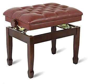IUokLU Klavierhocker aus Kunstleder Klavierbank mit wasserdichtem und atmungsaktivem Leder Tragkraft bis zu 180 kg 60 x 40 x 50–60 cm höhenverstellbar (Walnuss)，Nussbaum