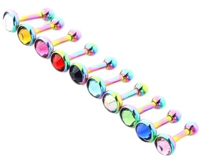 Tolldek 10 Stücke Magnet Piercing Nase, Edelstahl 1.2mm Barbell Nose Stud Bunt 3mm/ 4mm/ 5mm, Piercing Stecker Nase mit Zirkonia Bunt, Lippen Ohr Nasen Piercing Körperschmuck für Frauen