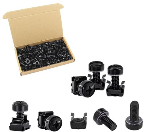 M6 Käfigmuttern und Schrauben, M6 x 20 mm, Rackmontage, Käfigmutterschraube mit Unterlegscheibe für Schränke, Regale, Audio-Server, Schwarz, 50 Stück