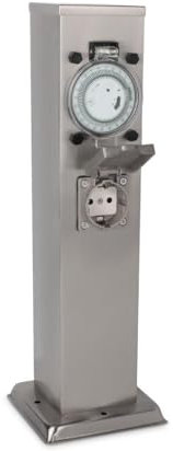 LongLife LED Garten Steckdosensäule für außen - Farbe: Edelstahl - Ausführung: 3 Steckdosen mit Zeitschaltuhr/Timer