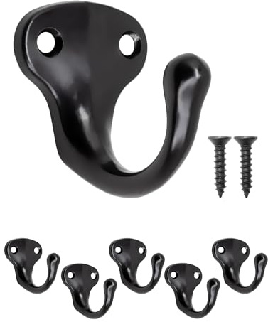 Fuxxer Antik-Haken, Garderoben-, Handtuch- und Kleider-Haken, Klassisches Design, 5er Set, schwarz