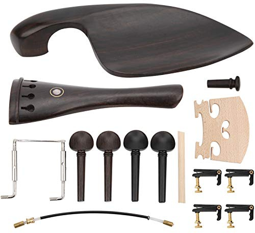 ZAWELIYO 15Pcs 4/4 Violin Tailpiece Upgrade Kit, Ebony Tailpiece and Maple Bridge Set with Tuners, Chinrest, Endpin & Soundpost, Pro Luthier Grade Accessories
