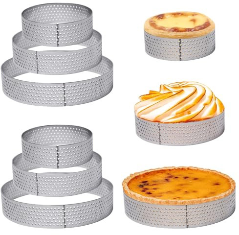 Keboyoe 9pcs Perforated Tart Ring Set Ø6cm,Ø8cm,Ø10cm Perforated Baking Mould Metal Pastry Cake Mould Heat-Resistant Porous Cake Mousse Ring for Baking Dessert Ring DIY Porous Crumpet Rings