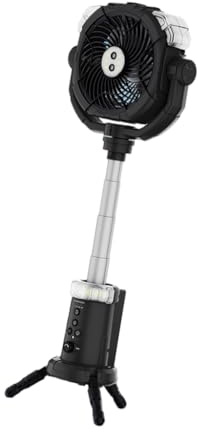 Ddujbtp Ventilador de camping con batería recargable de 20000 mAh, gancho remoto oscilante, altura ajustable, ventilador de iluminación LED impermeable